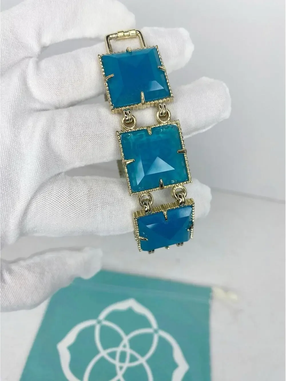Retired Kendra Scott Savannah Azure Blue Bracelet In Gold Tone